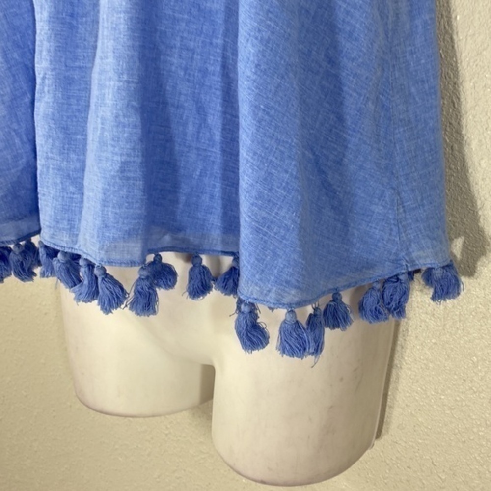 Tory Burch blue halter crop tassel trim top 0 P5 - Picture 9 of 14